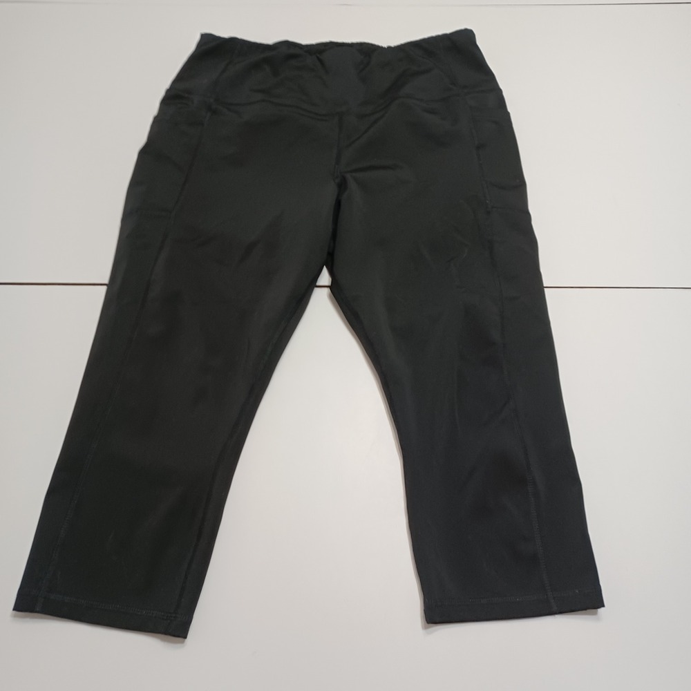 Avia Girls Training Leggings Black Side Pockets Pull On Recycled XL 16 18
